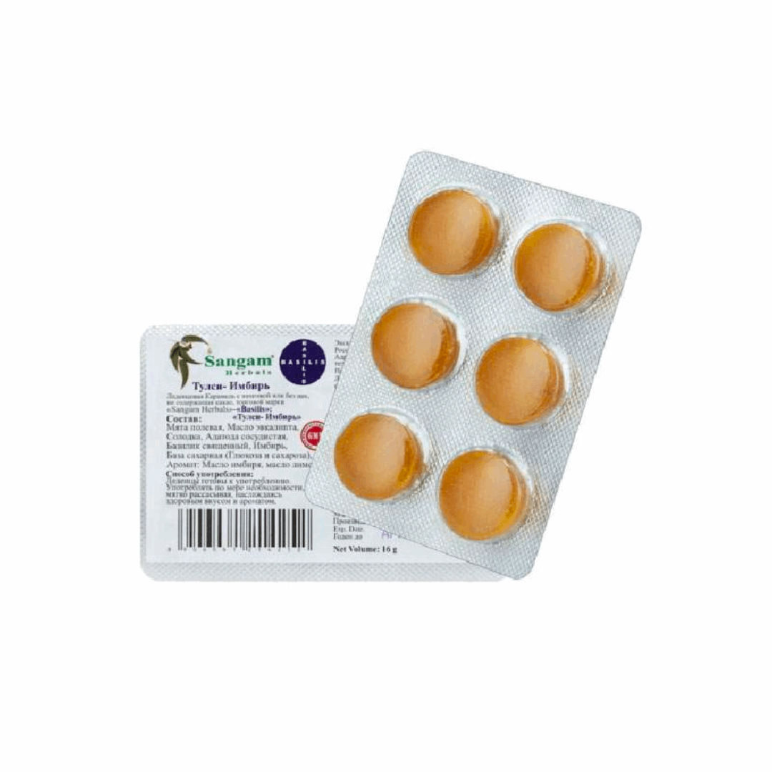 Леденцы от кашля "Тулси Имбирь", Sangam Herbals, 6 леденцов