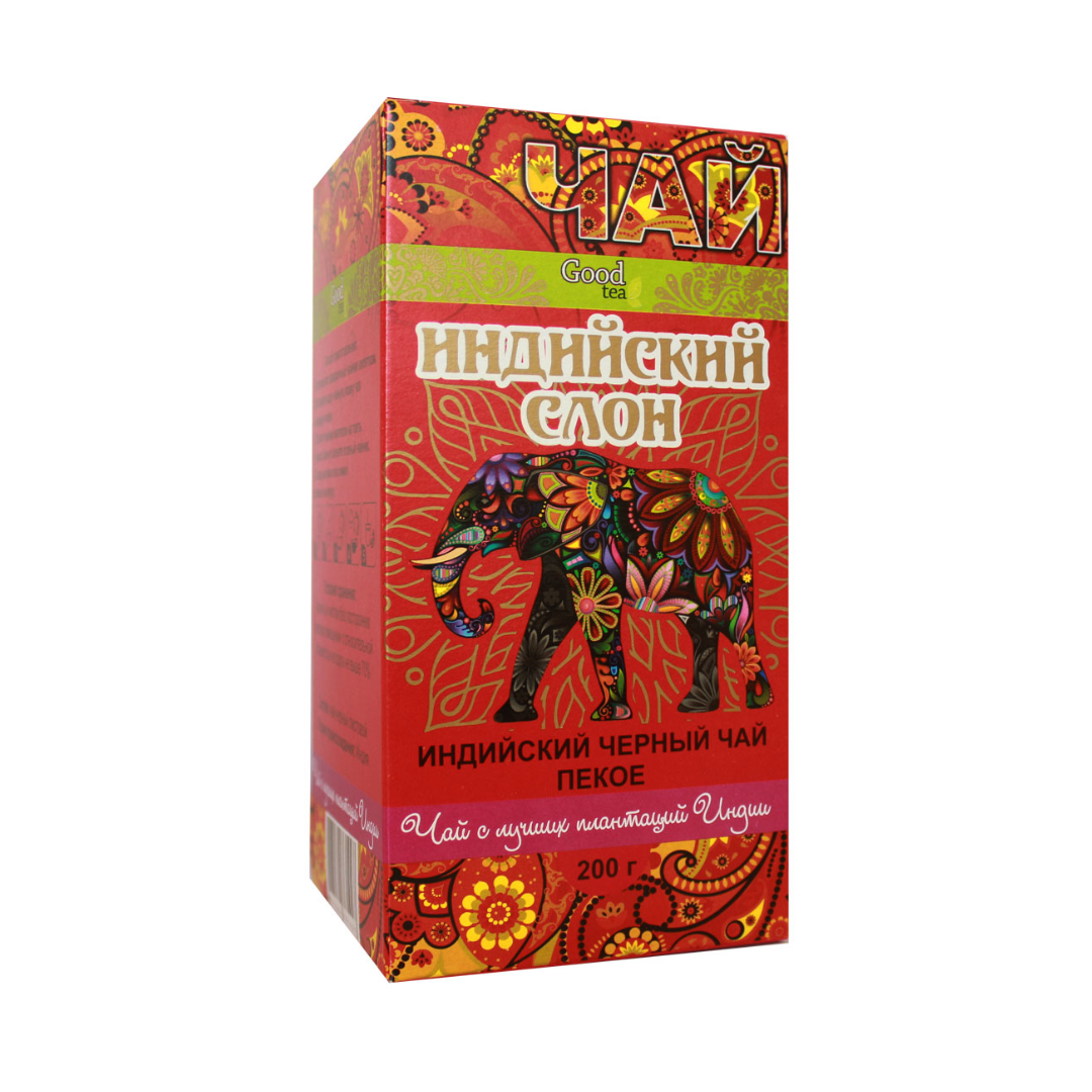 Черный листовой индийский чай "Индийский Слон" Пекое, 200 гр