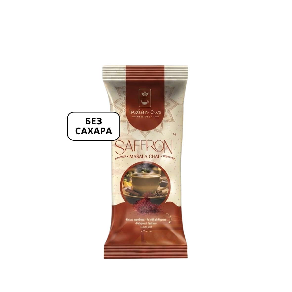 Шафран Масала Чай без сахара, Saffron Masala Chai - No Added Sugar, Indian Cup, 1 саше-16 гр